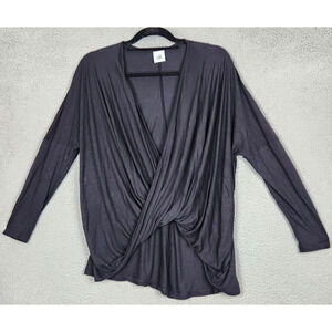 CABI Top Womens Small Black Taylor Tee V-Neck Wrap Blouse Long Sleeve 3119